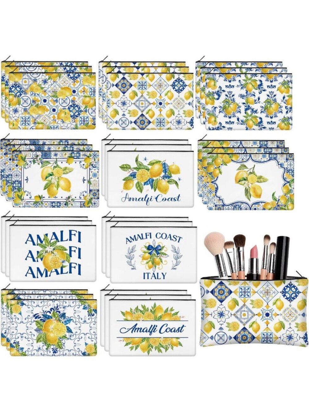 30 Pcs Lemon Canvas Makeup Bags - Zipper Pouches for Travel, Bachelorette Gifts